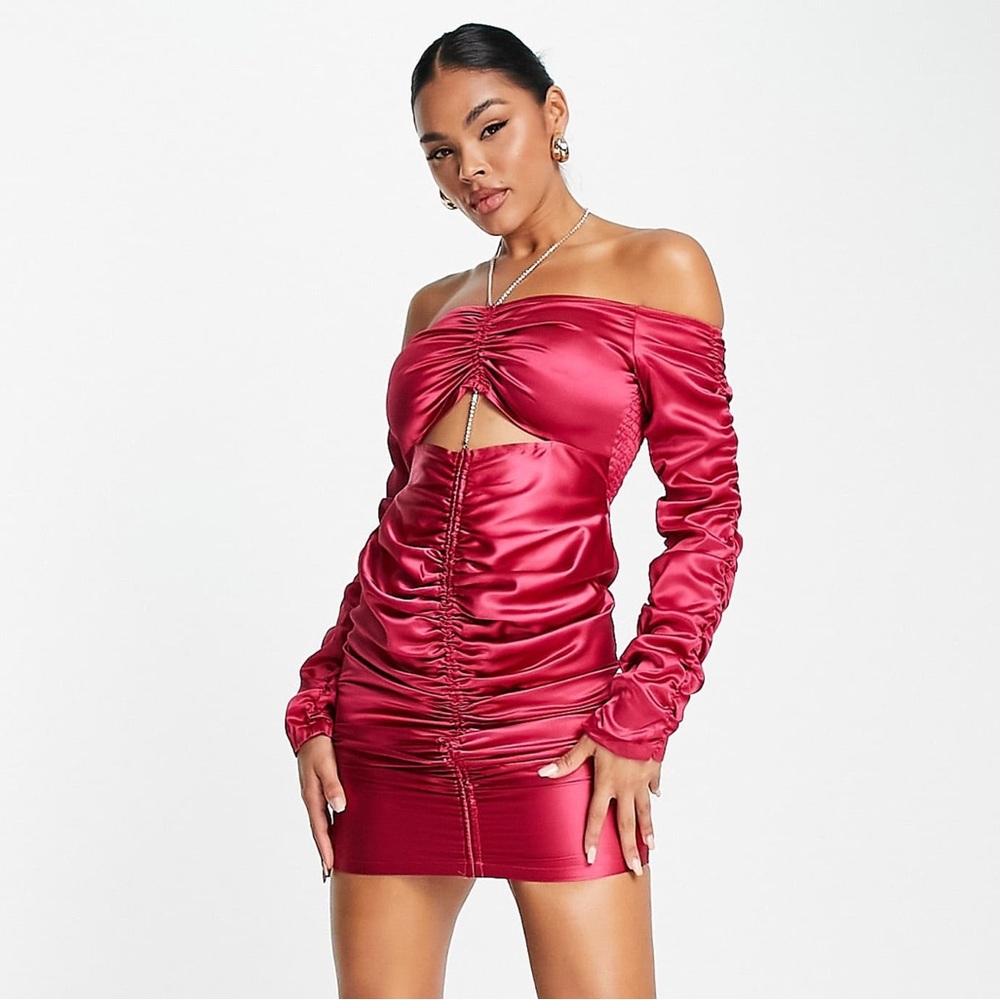 Amy Lynn Atomic Off-the-Shoulder Stretch-Crepe Mini Dress in Magenta